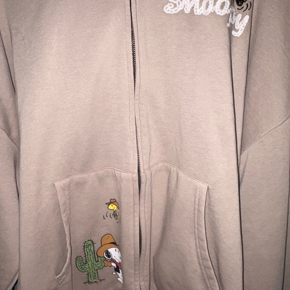 Snoopy Beige Zip-Up Hoodie with Embroidery - Picture 2 of 5
